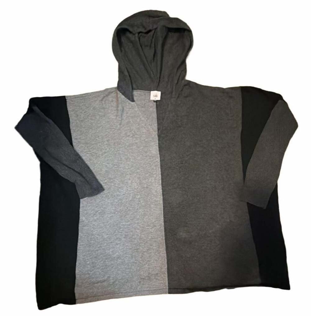 Cabi Dakota Hooded Poncho Size M Colorblock Gray Black